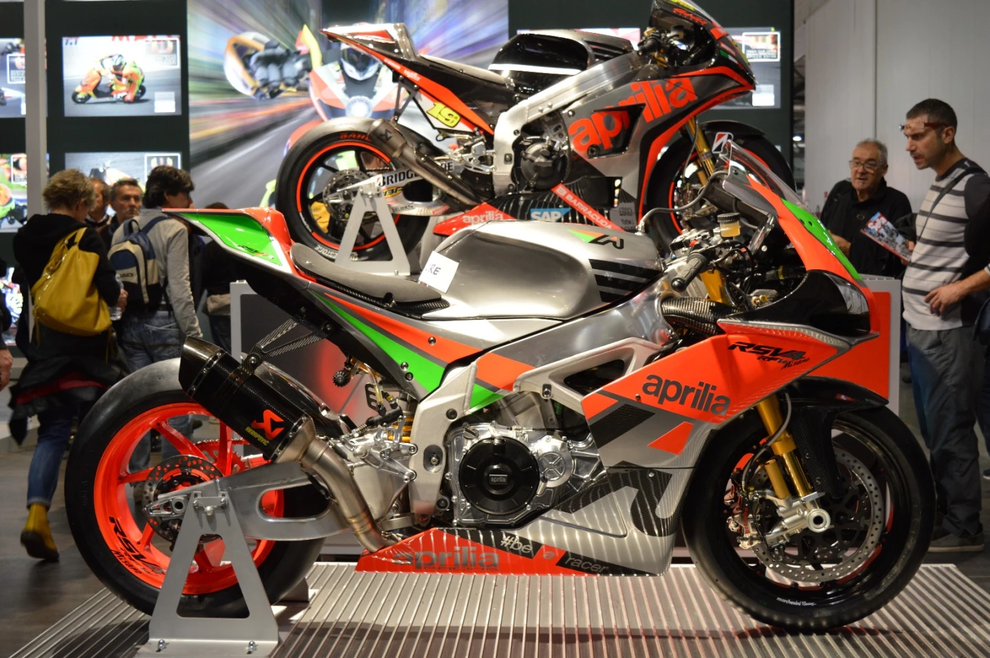 Aprilia took the RSV4 to new heights with the 230 hp R-FW version - seen here sitting next to Alvaro Bautista's RS-GP MotoGP racing bike