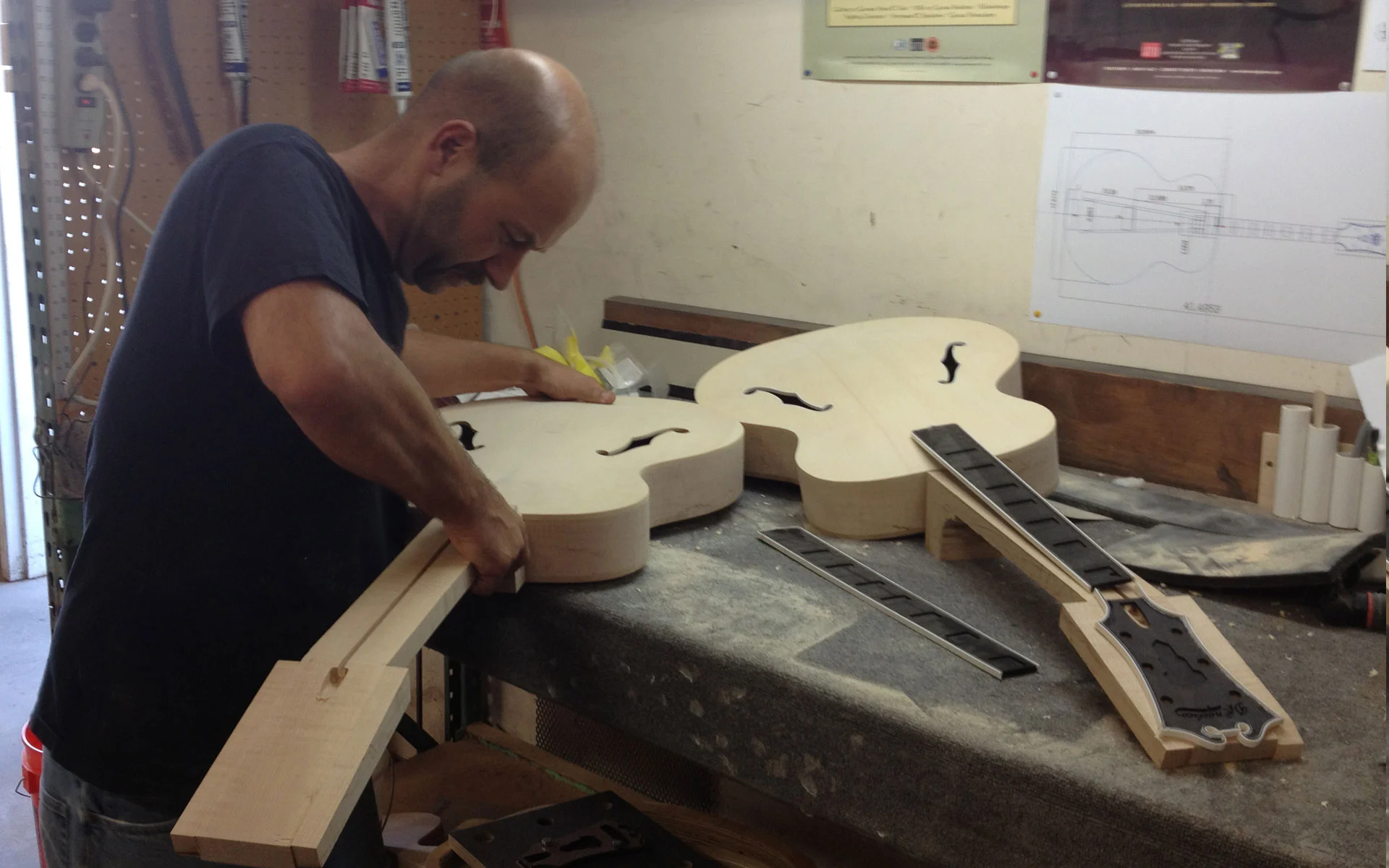 The USA Masterbuilt Excel being built by luthier Gene Baker and his team