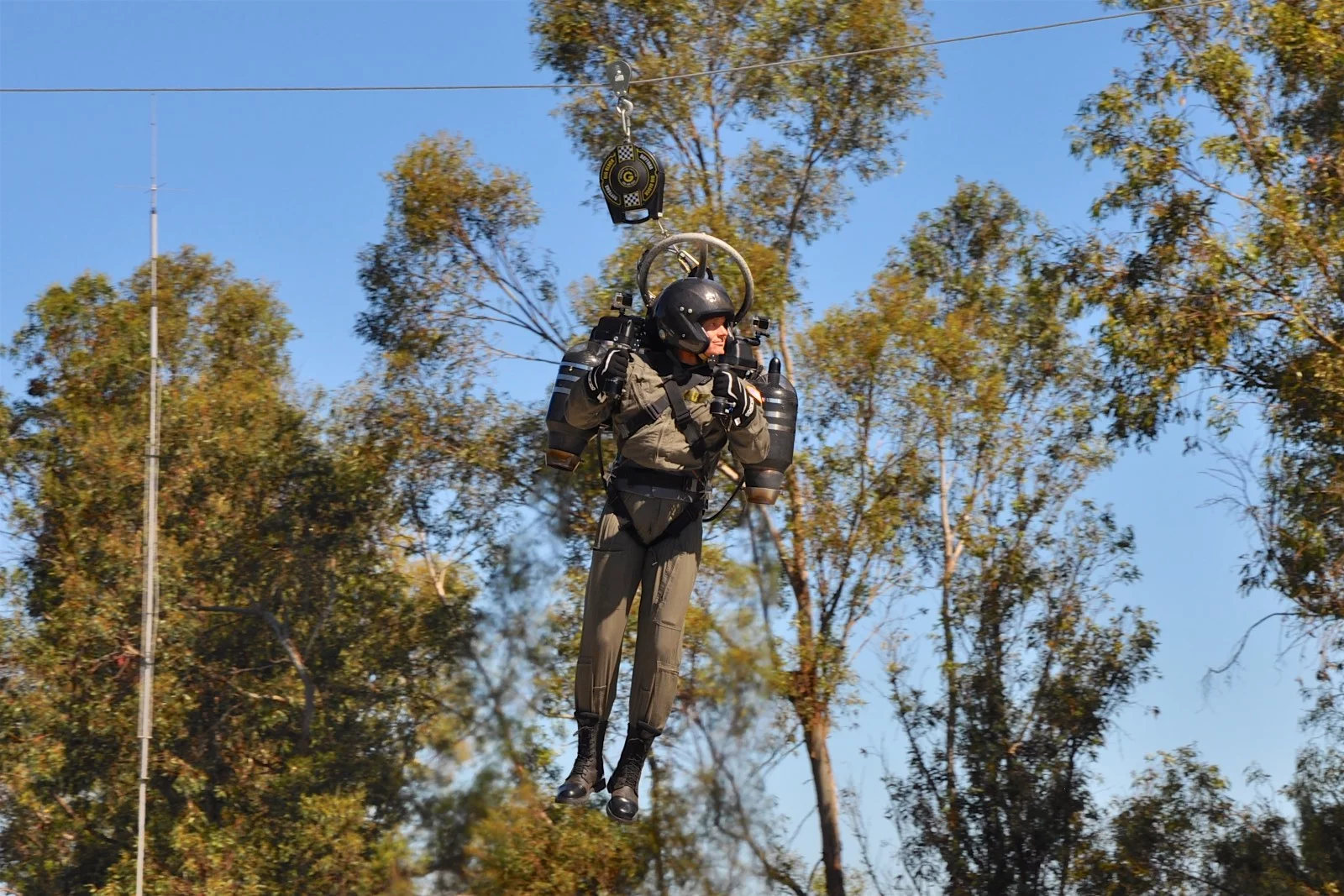 Jetpack Aviation CEO David Mayman demonstrates the JP-10 Jetpack