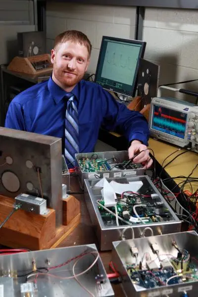 Tristan Lawry's ultrasonic system is theoretically able to transmit data and power through submarine hulls (Image: RPI)
