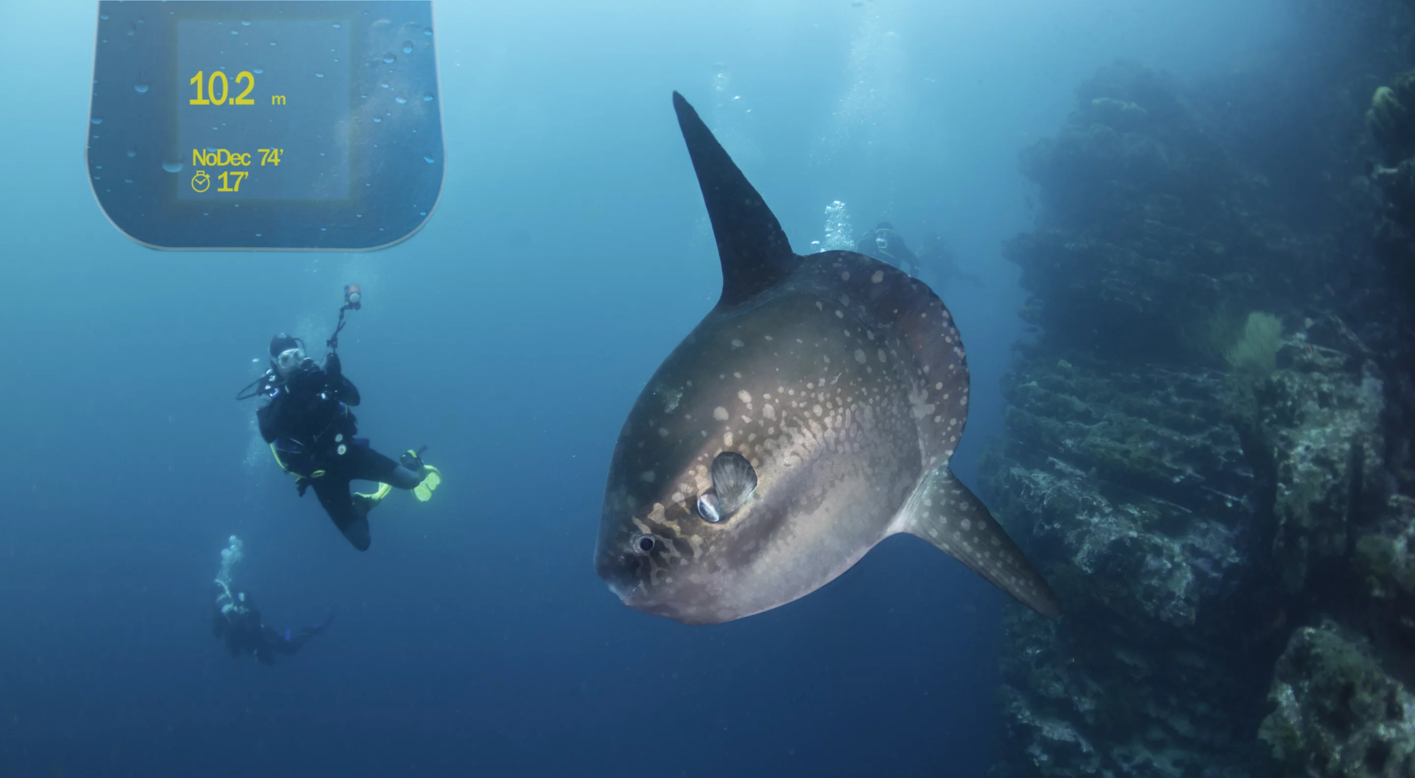 Users see Maoi's reflected display as if it's appearing in the water 2 meters (6.6 ft) in front of them