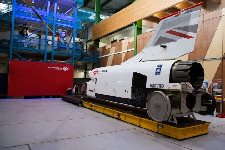 The Bloodhound LSR at its UK base, in the process of receiving the Nammo rocket