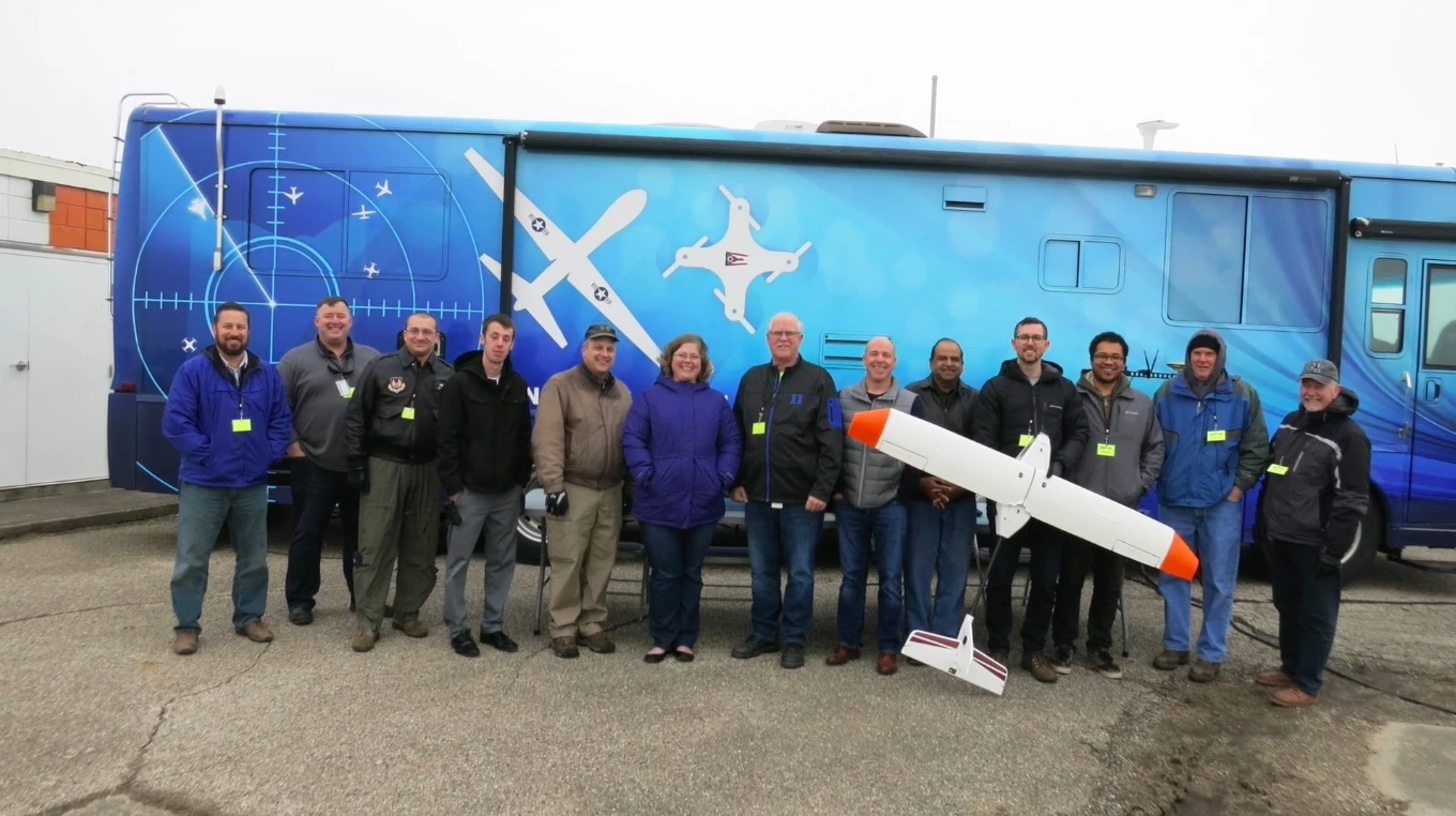The Case Western Reserve University team, with the fixed-wing drone