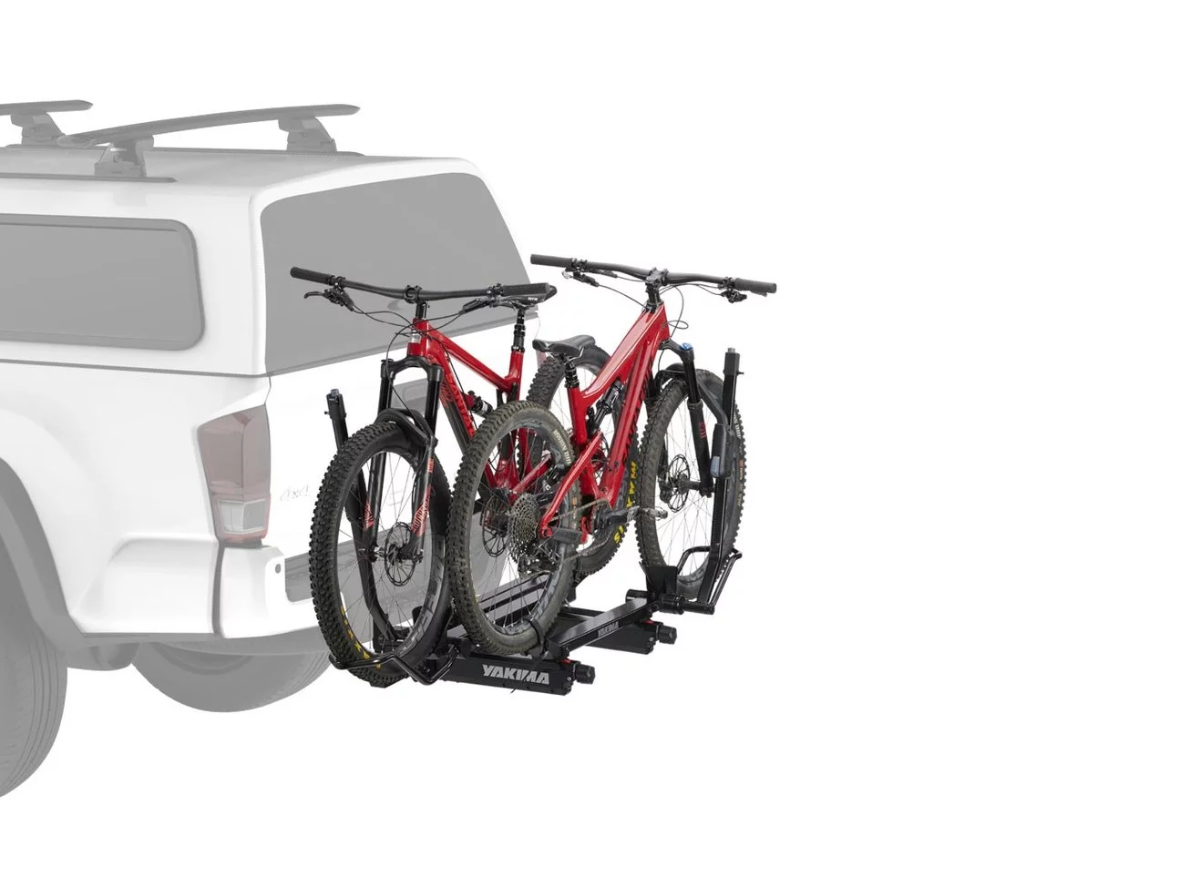 Yakima EXO DoubleUp bike rack mounted directly to the SwingBase for a lower, simpler setup