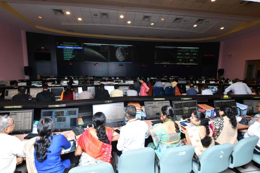 The ISRO team prepares for the descent of the Vikram lander toward the Moon's surface on September 7