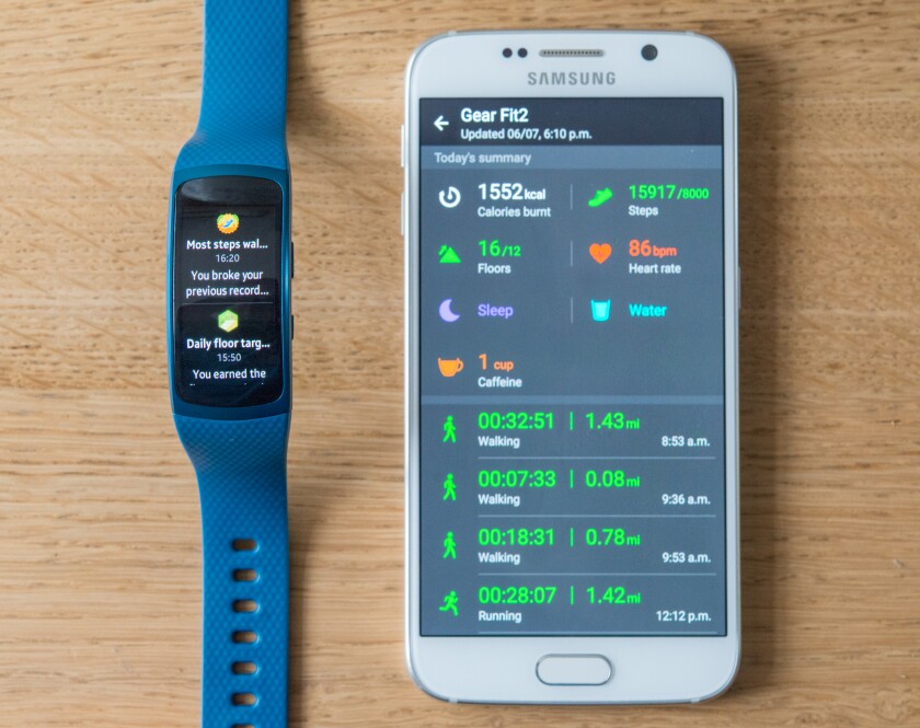 The Samsung Gear Fit2 features Bluetooth and Wi-Fi connectivity