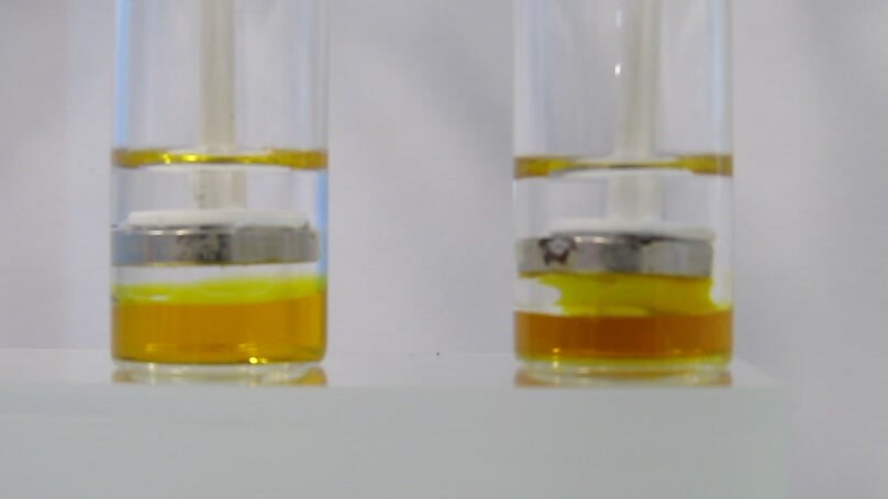 In an experiment, the magnetic soap rose through a layer of lighter material, in order to reach a magnet