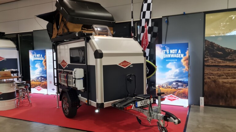 Small triple-decker modular camper cube sleeps 6 ... people or bikes