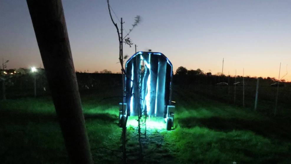 Each robot is equipped with an 8 by 4-foot (2.4 by 1.2-m) array of UV lamps