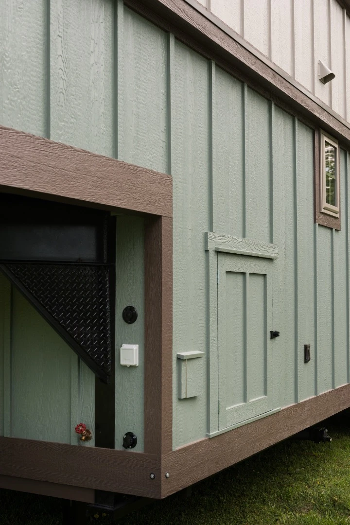The Retreat is clad in board and batten siding