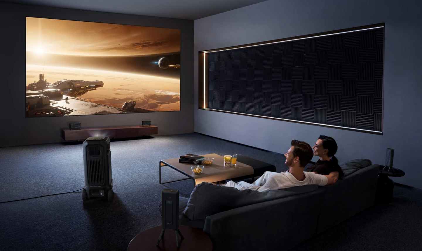 The Soundcore Nebula X1 Pro is good for indoor use too, and rocks a powerful 7.1.4 sound system that includes four wireless satellite speakers