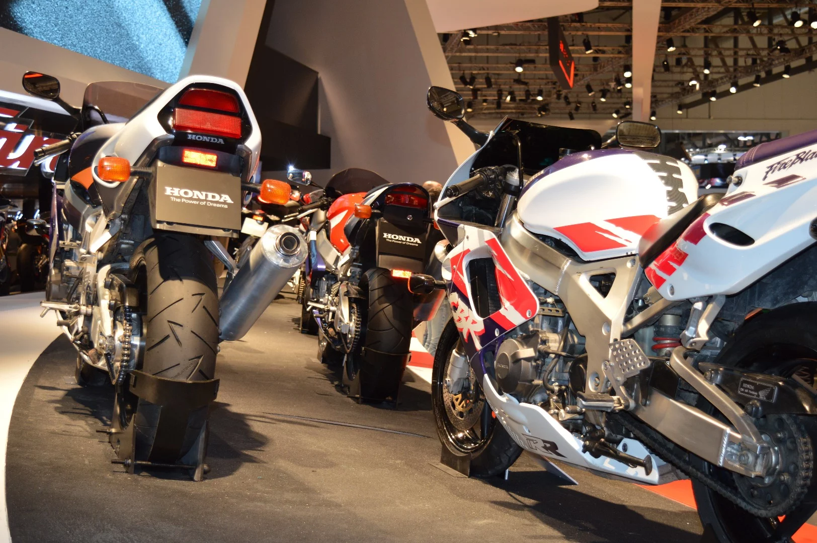 A nice display of the Fireblade history at Honda's EICMA booth