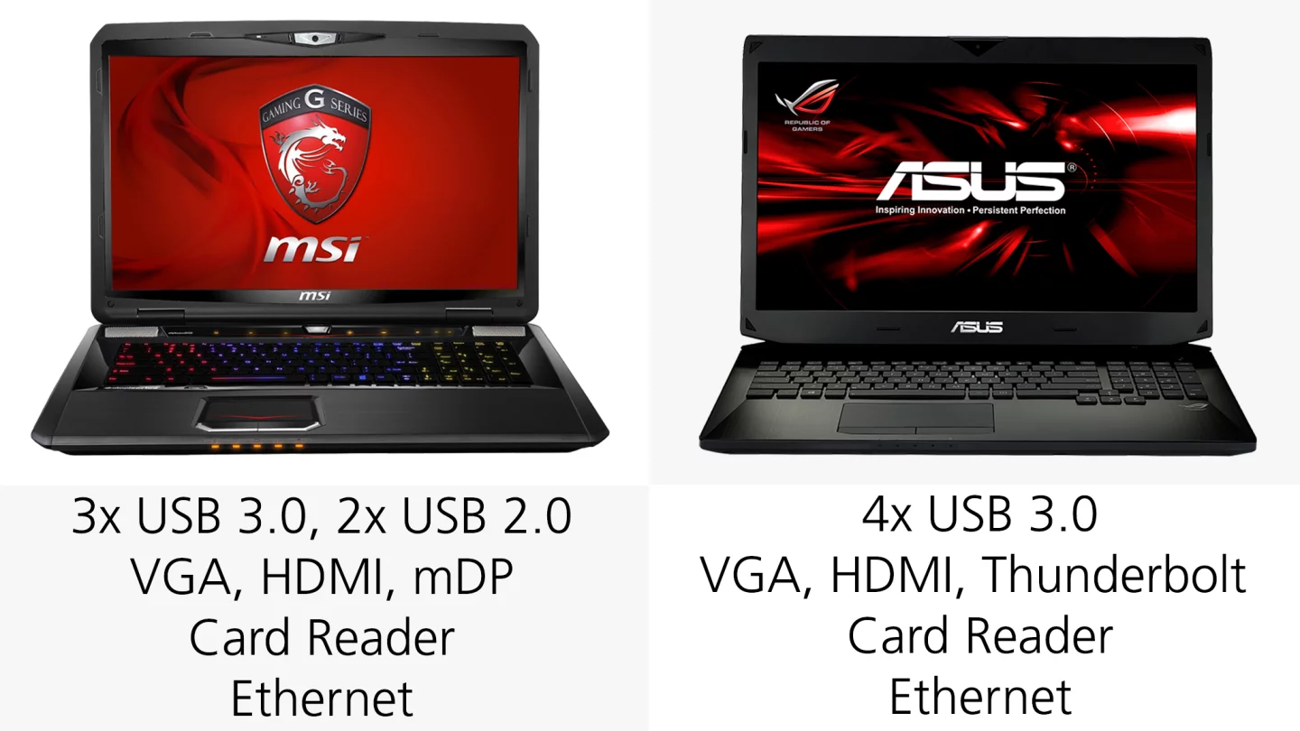 The two laptops have a wide range of ports