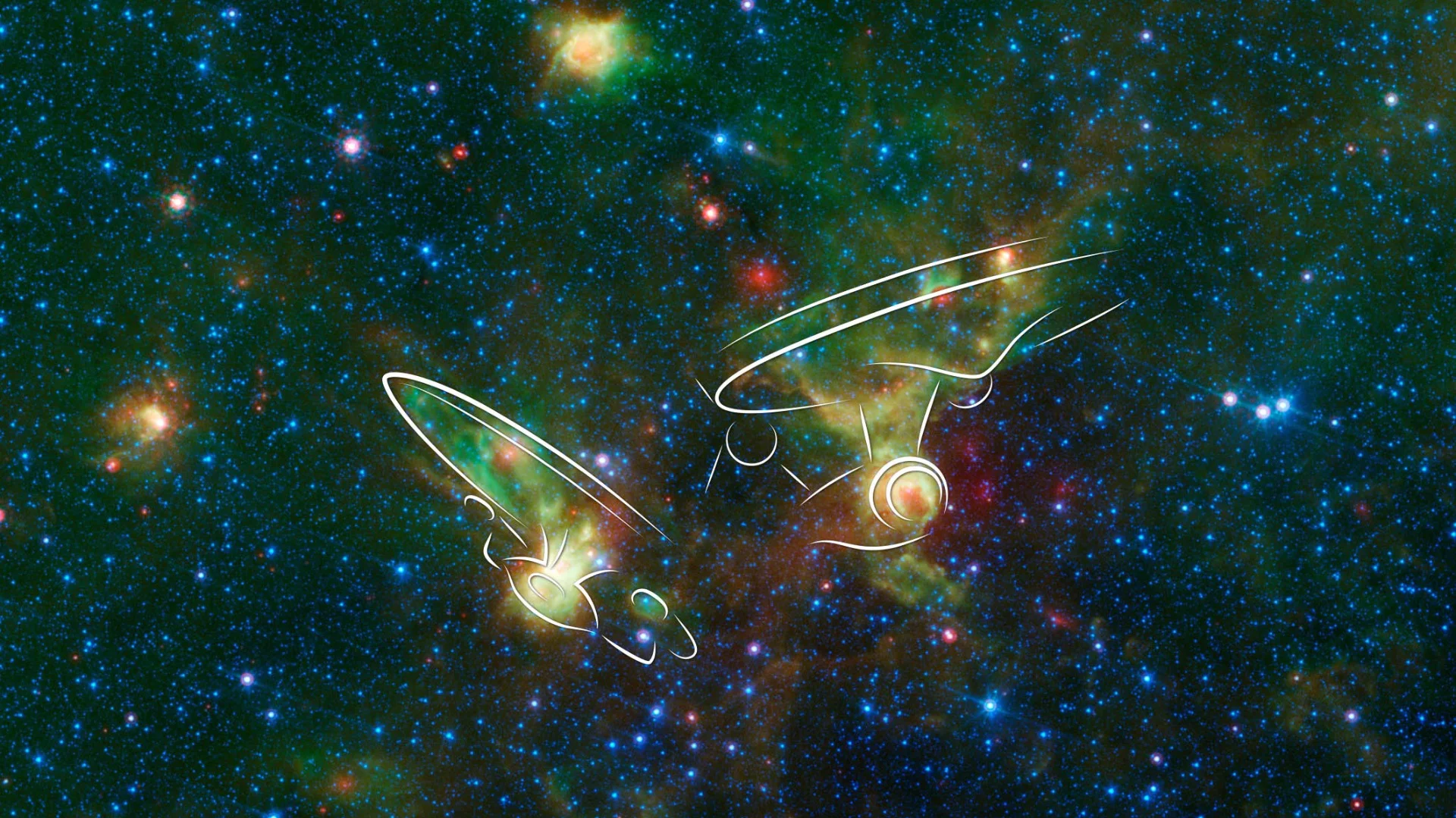 The Enterprise nebulae resemble spacecraft from the television series Star Trek