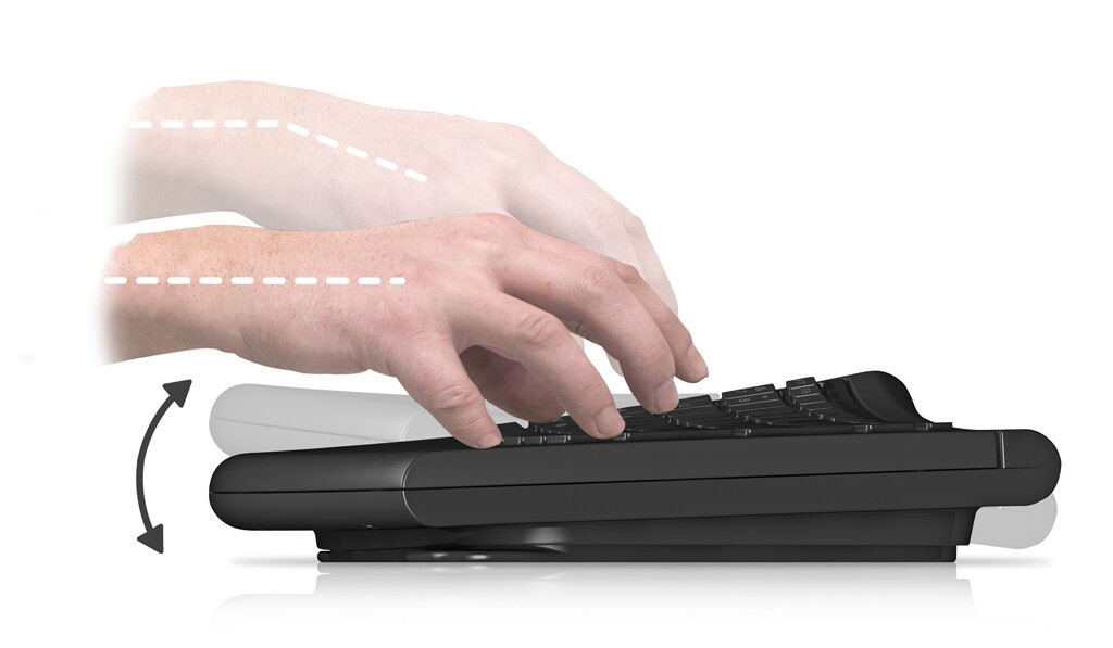 SmartFish Technologies' Engage Keyboard automatically changes its tilt to relieve stress on user's hands and wrists
