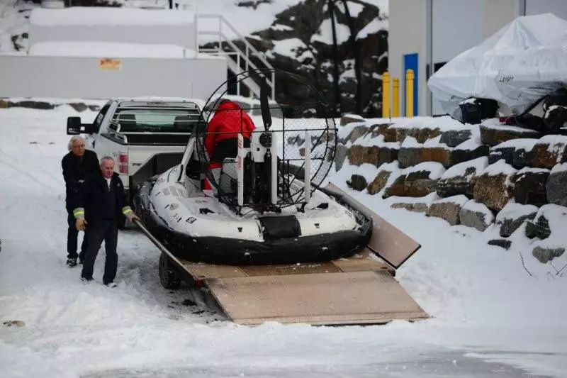 The AirRider hovercraft being loaded on a trailer