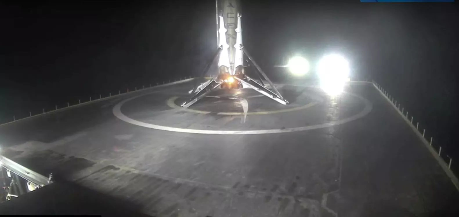 Falcon 9 seconds after touching down on the seabarge