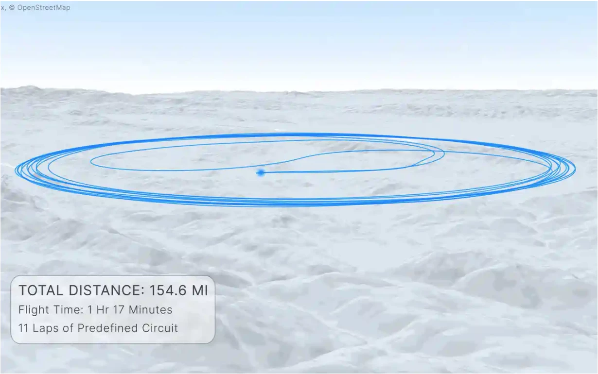 A flight tracker plot of Joby's 154.6-mile flight