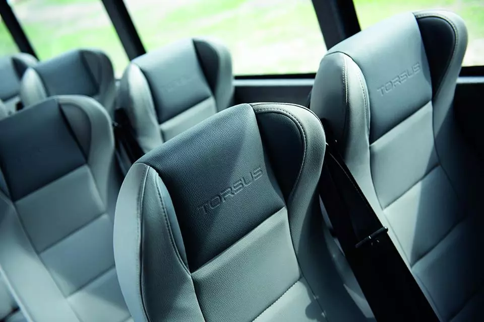 Inside, the Praetorian has up to 35 adjustable seats with seatbelts