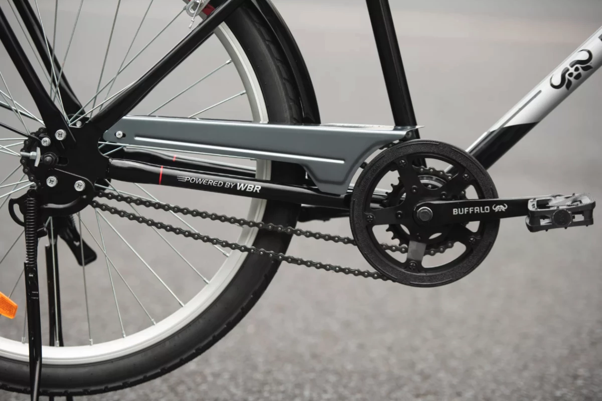 The new dual-chain drive of the Buffalo Bicycle S2 Utility