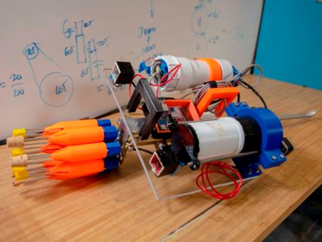 The WPI lionfish-hunting robot showing the spears