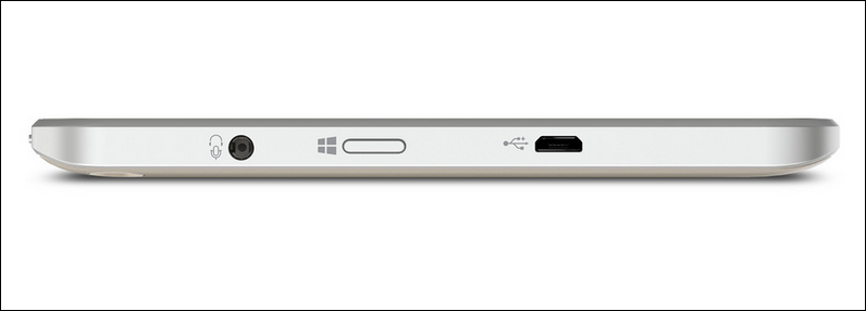 Physical Windows key, headphone jack and micro USB port