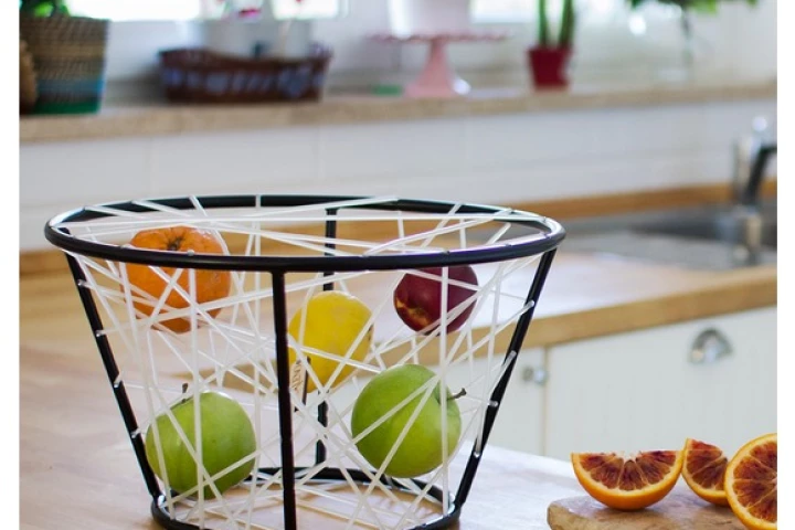 The Wassily fruit bowl features silicone elastic webbing designed to prolong the life of fruit