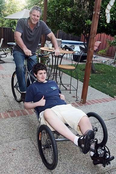 Dave and Rob Thompson on their tandem recumbent/upright trike(Photo: Dave Thompson)