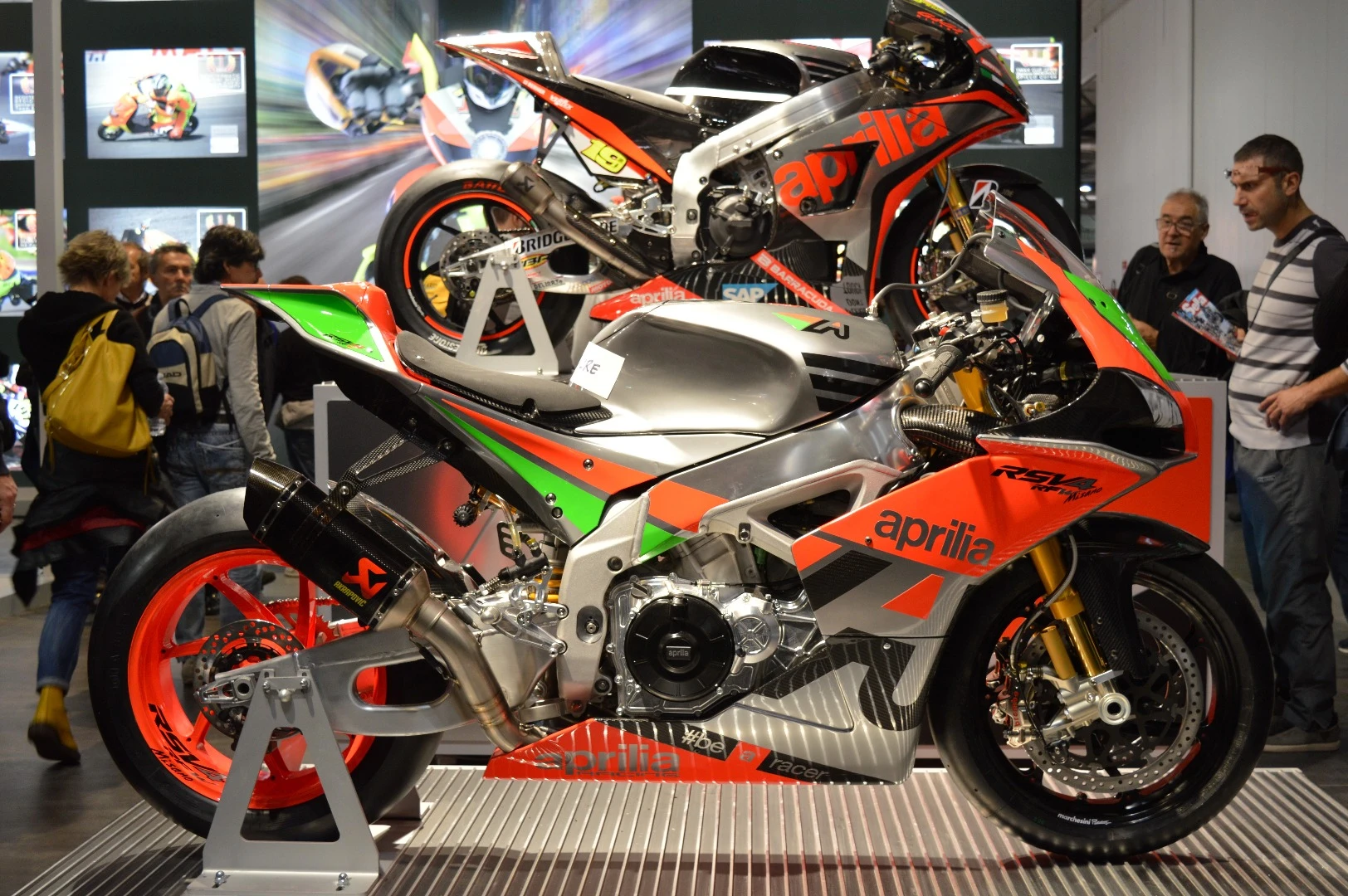Aprilia took the RSV4 to new heights with the 230 hp R-FW version - seen here sitting next to Alvaro Bautista's RS-GP MotoGP racing bike