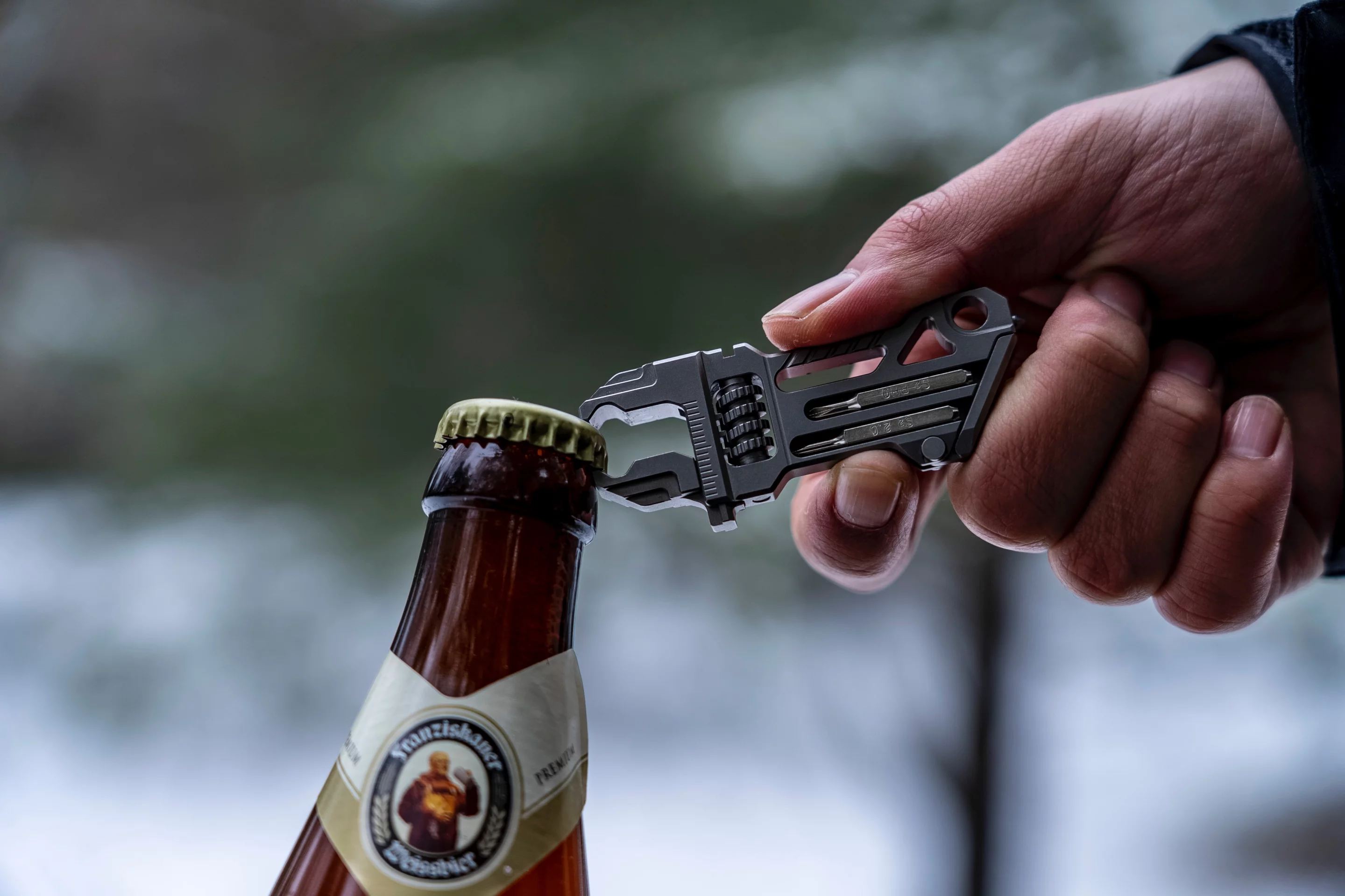 The wrench jaws also serve as a bottle opener