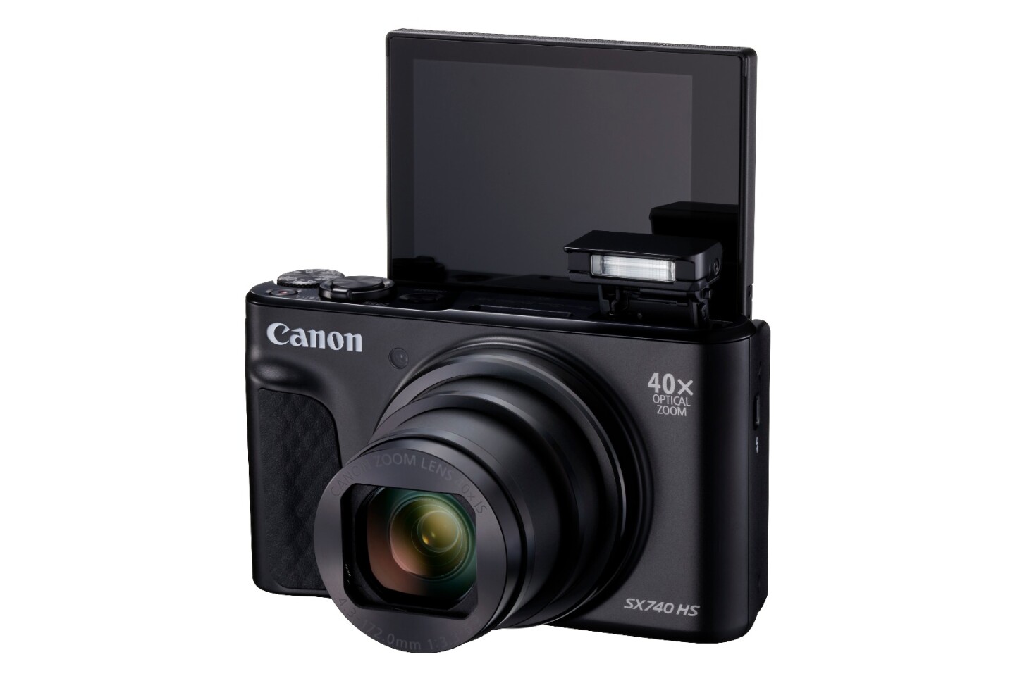 The 3-inch LCD panel of the PowerShot SX740 HS can rotate 180 degrees up for selfies