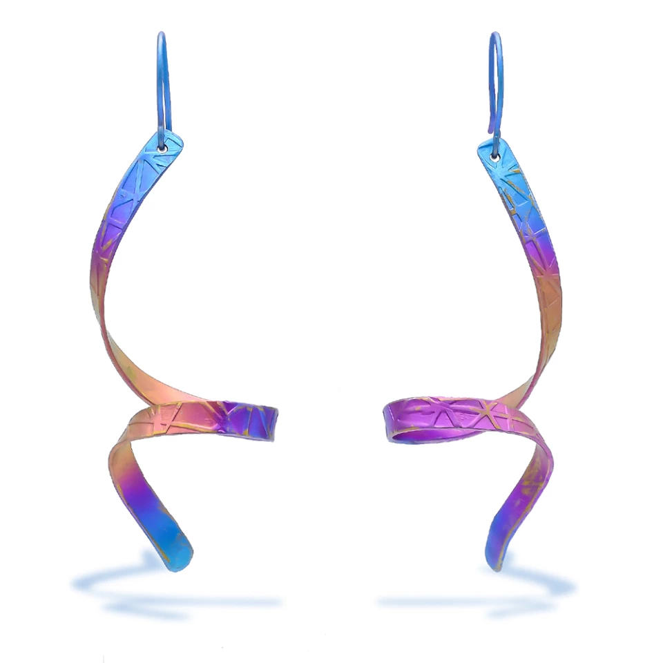 Anodized titanium earrings show some of the spectacular colors available