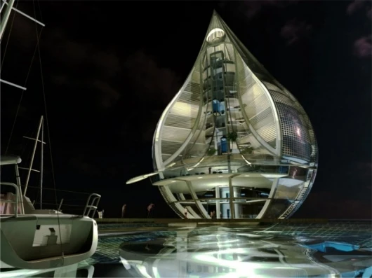 The eye-catching Water Building resort