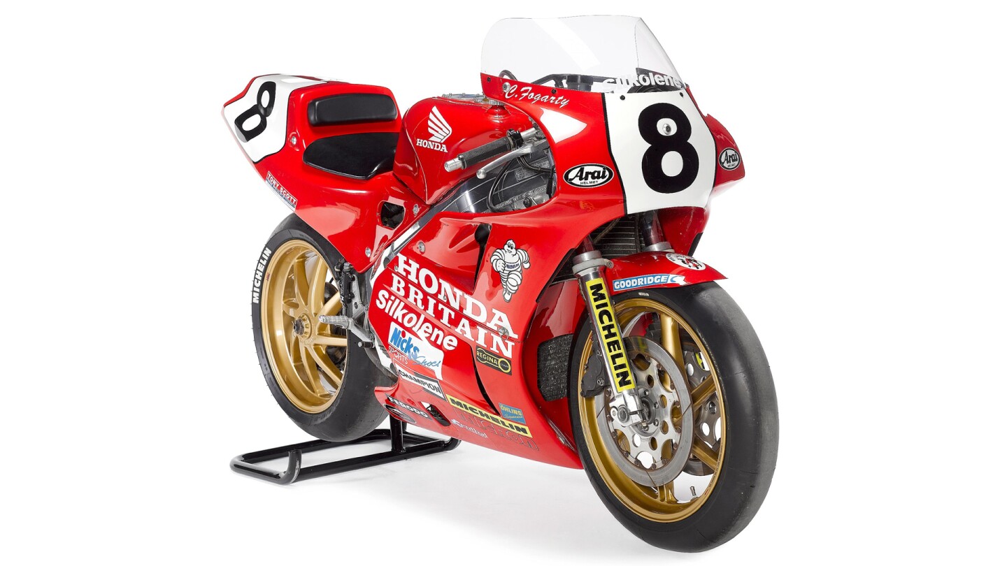 The ex-Honda Britain 1989 Honda 750cc RC30 raced by Carl Fogarty to a win in the Senior IoM TT
