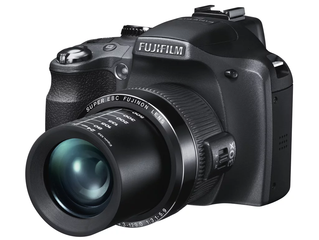 The Fujifilm FinePix SL300 with lens open