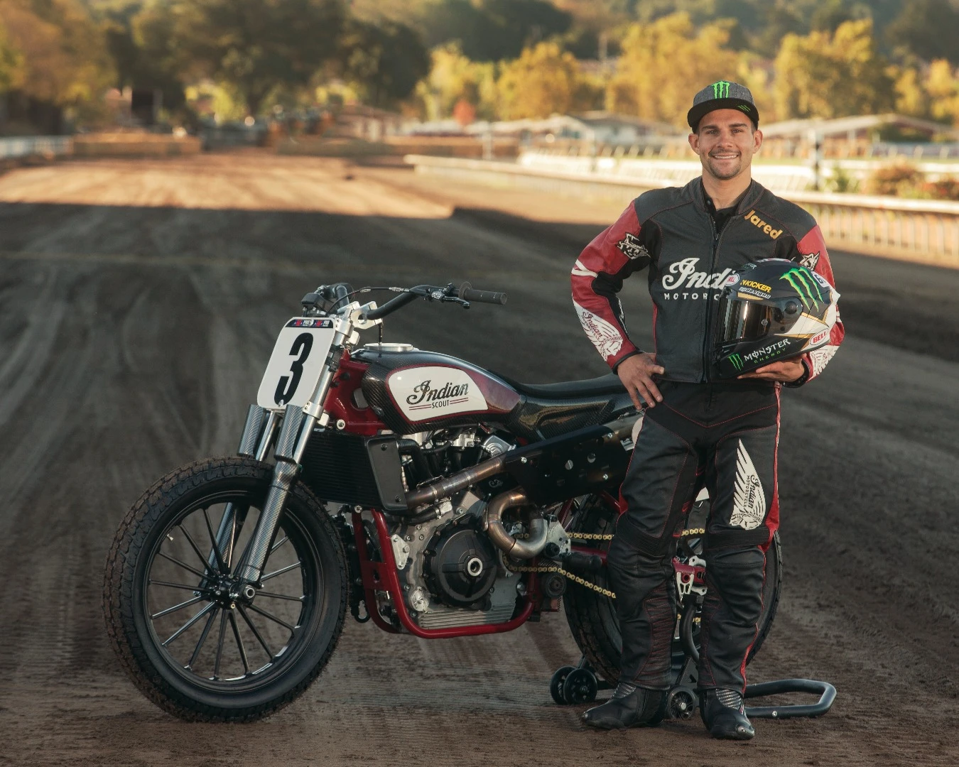 Jared Mees with the Indian FTR750 that was used as a test bike