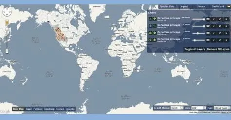 A screenshot from the Map of Life website