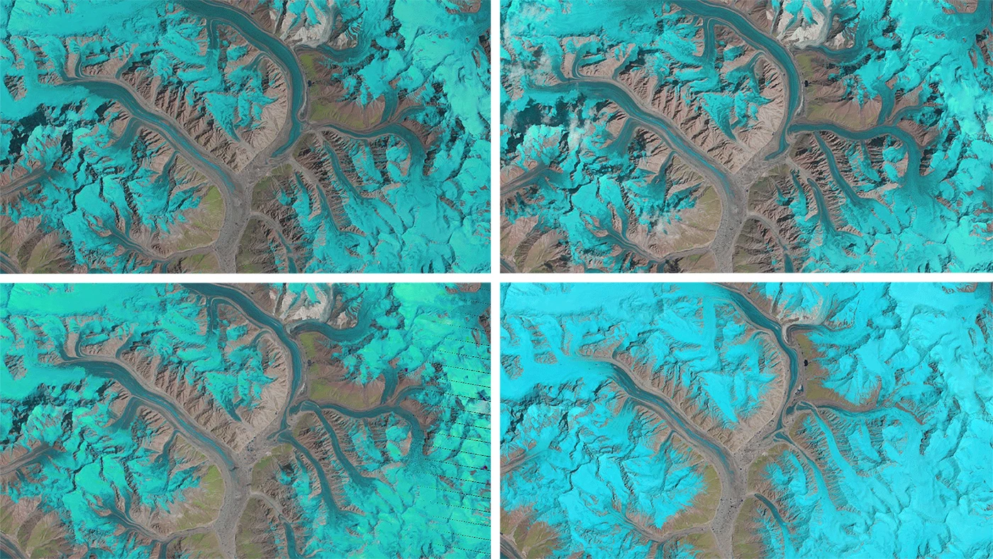 The above image shows stills from the animation focused on the Panmah and Choktoi glaciers