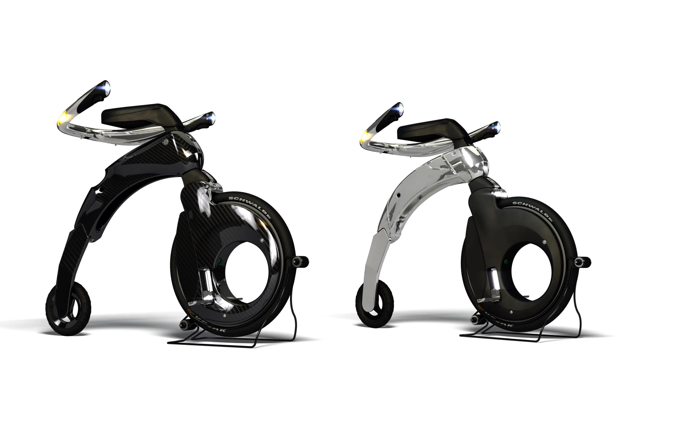 The Yikebike is a miniature, electric penny farthing made of carbon fiber capable of 25km/h (15 mph) with a range of 10 km or 20 km if you carry a spare battery