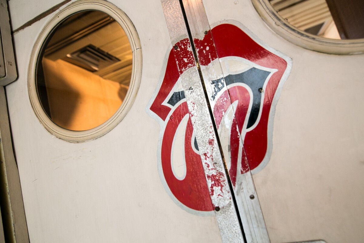 The backdoor of the Rolling Stones Mobile Studio sports a familiar set of lips