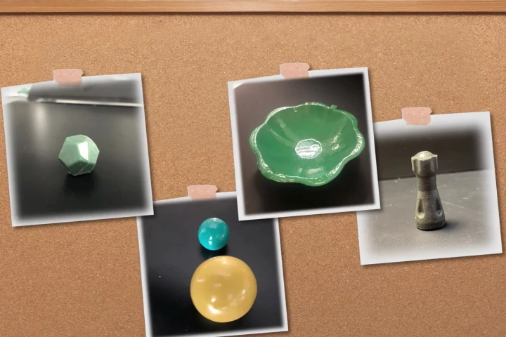 Some of the items made from the isomalt-cellulose/wood material