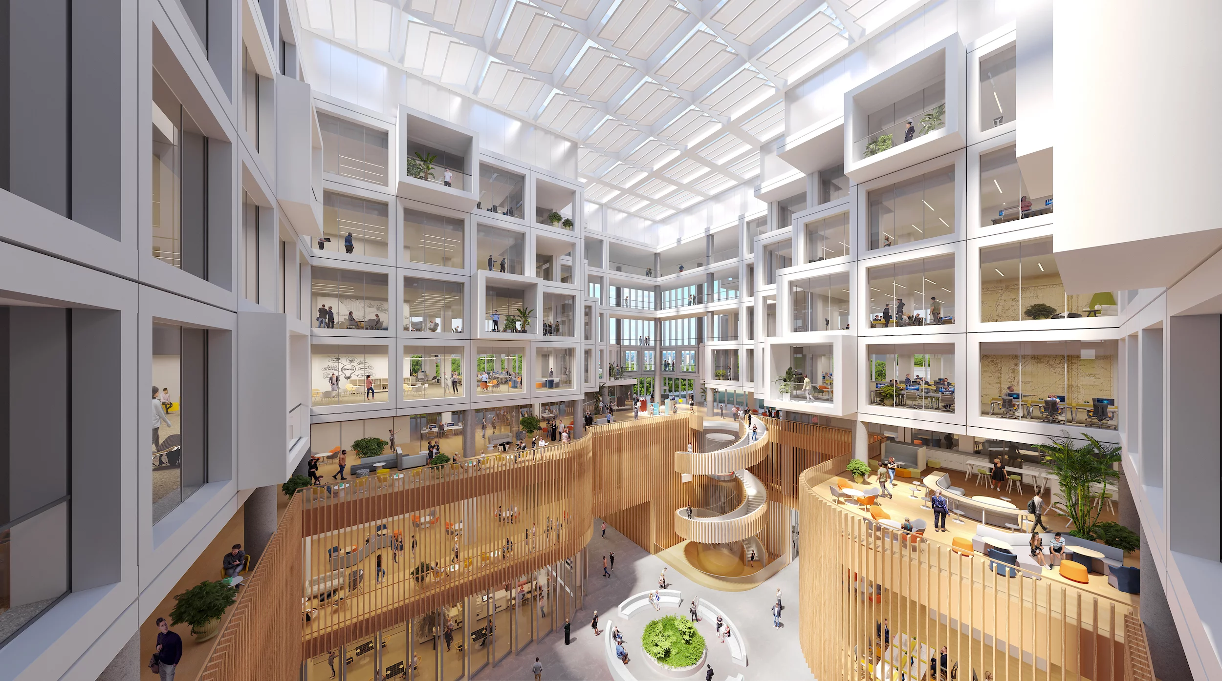 The Shanghai World Laureates Association Artificial Intelligence Lab's upper area will be arranged around a central daylight-filled atrium space