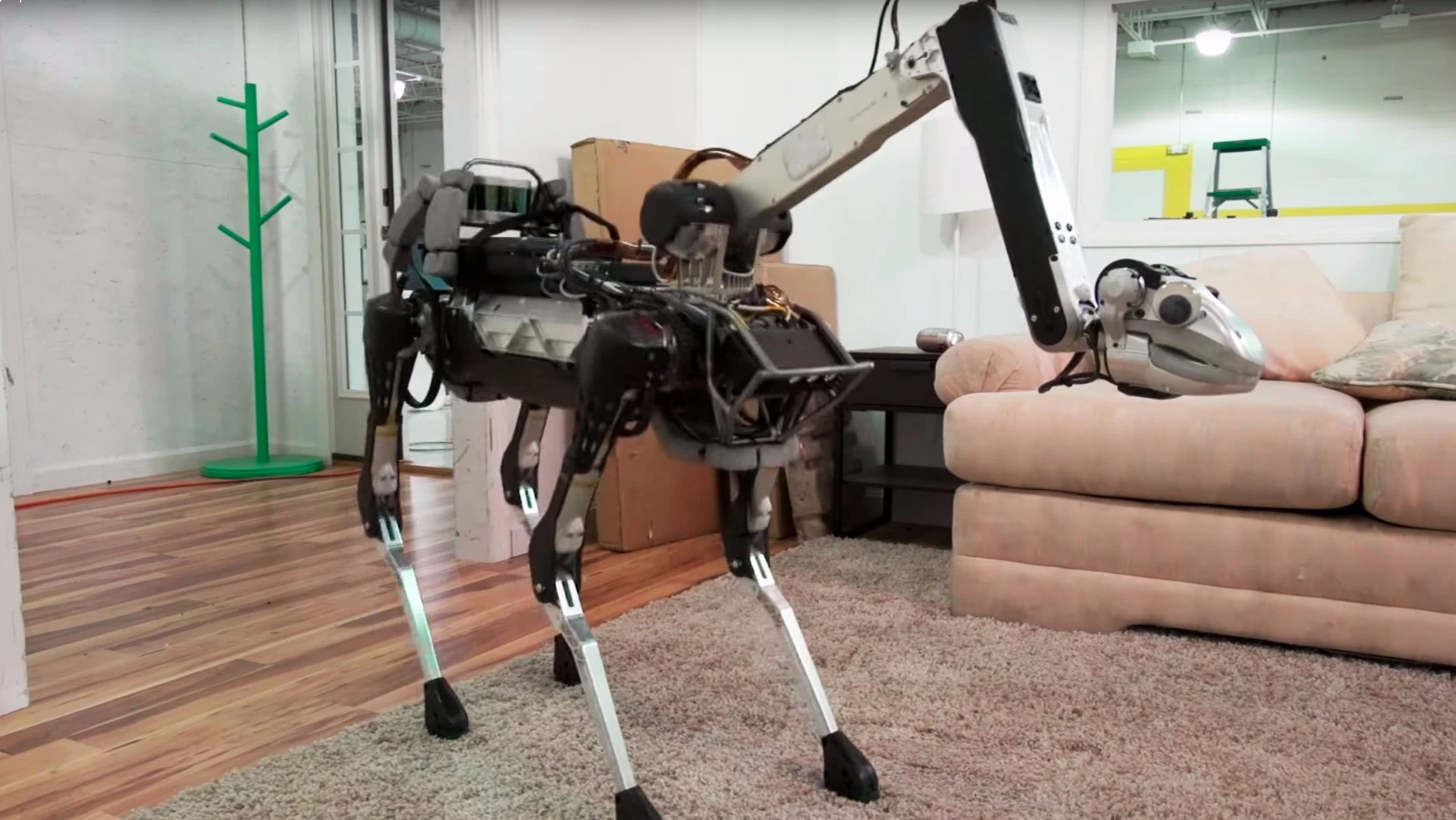 Boston Dynamics' SpotMini robot with arm and manipulator deployed