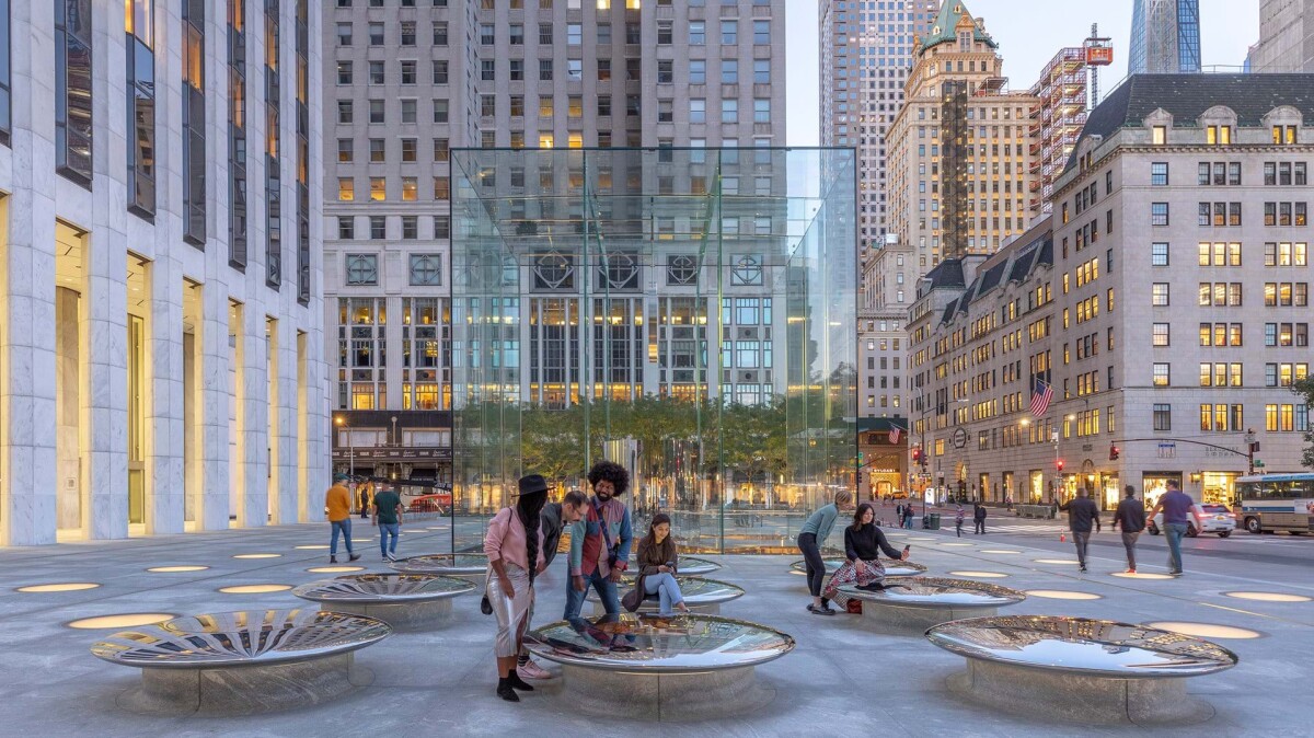 Apple Fifth Avenue features nine Skylenses, which offer visitors a place to sit