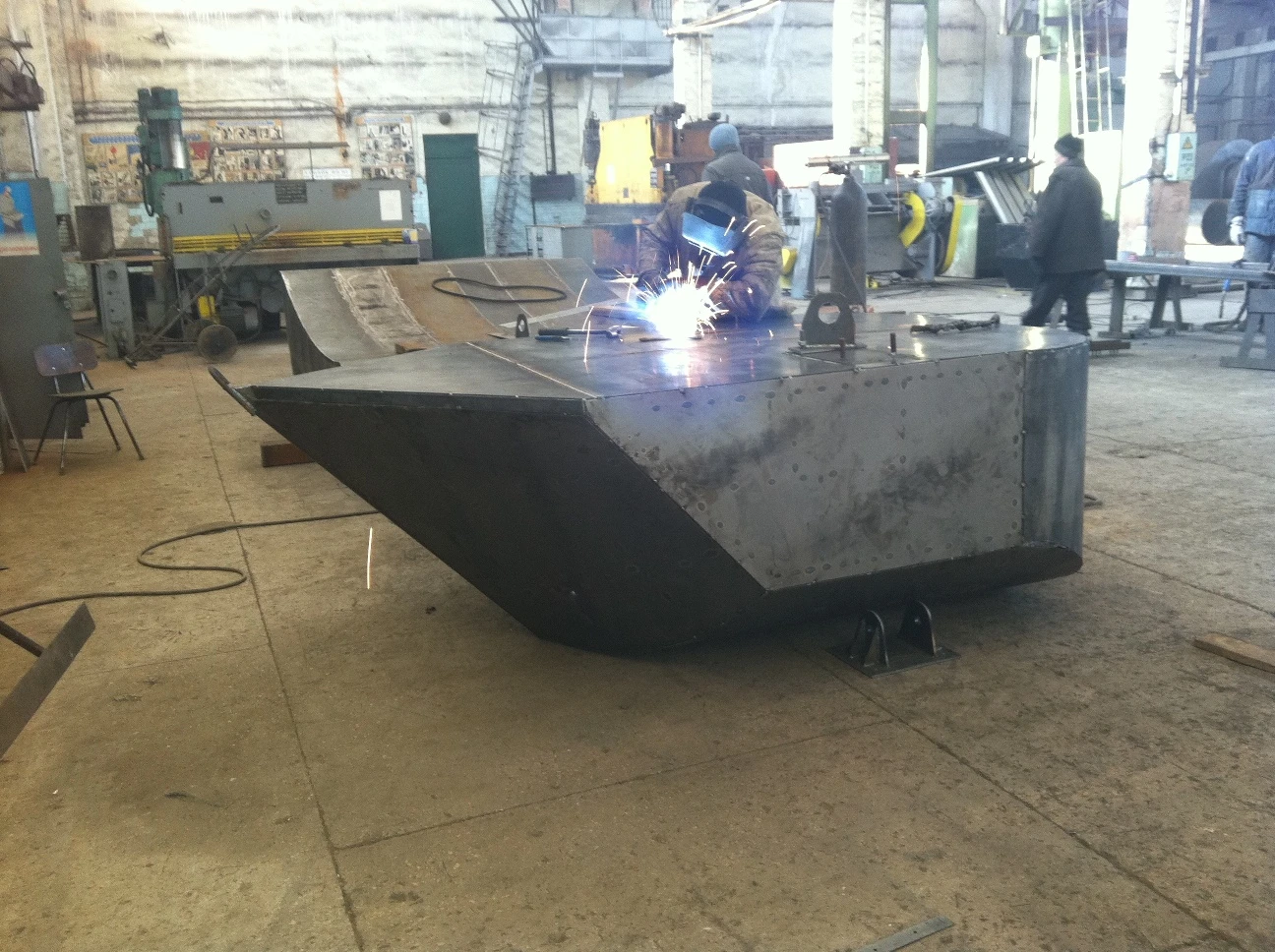 The Wave Clapper float undergoing final assembly ahead of painting and installation