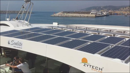 The Eco Slim's solar array and wind turbines combine to produce 9.5 kW of power (Photo: Zytech Solar)