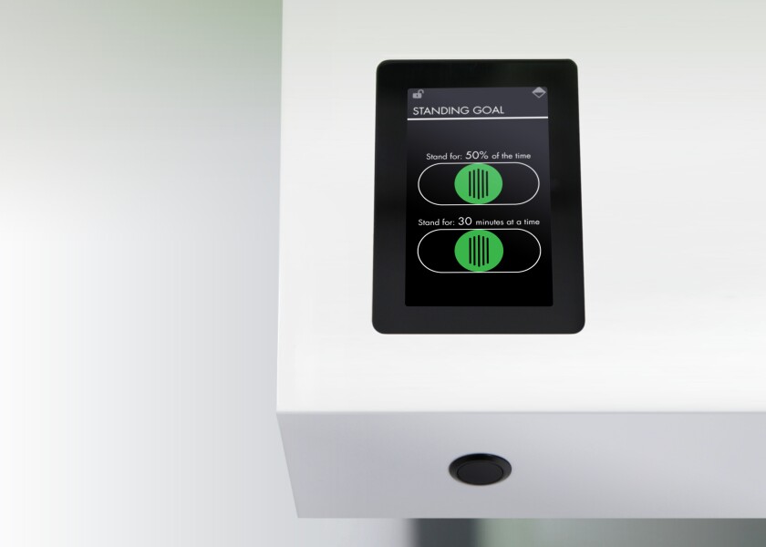 After setting their most comfortable heights for both standing and sitting, users can program the desk to rise for a specific percentage of the time while they're working