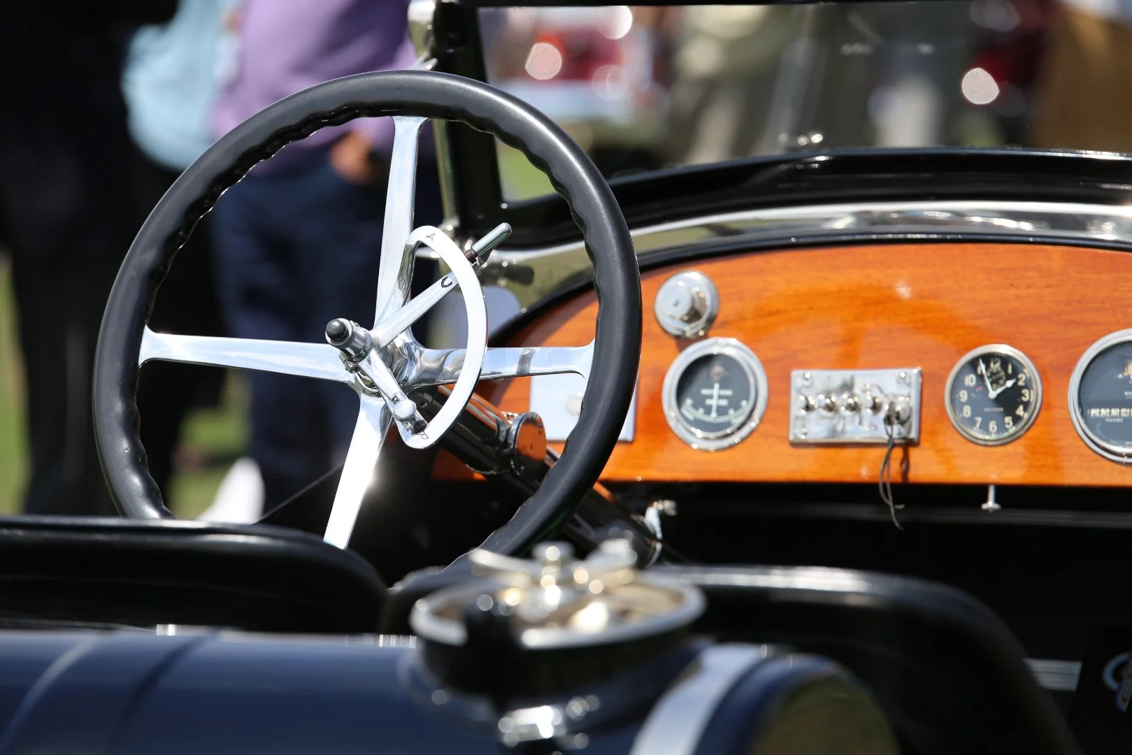 Steering wheel gadgetry on this 1920 Mercer Series 5 Raceabout differs slightly from today's flappy paddle cars