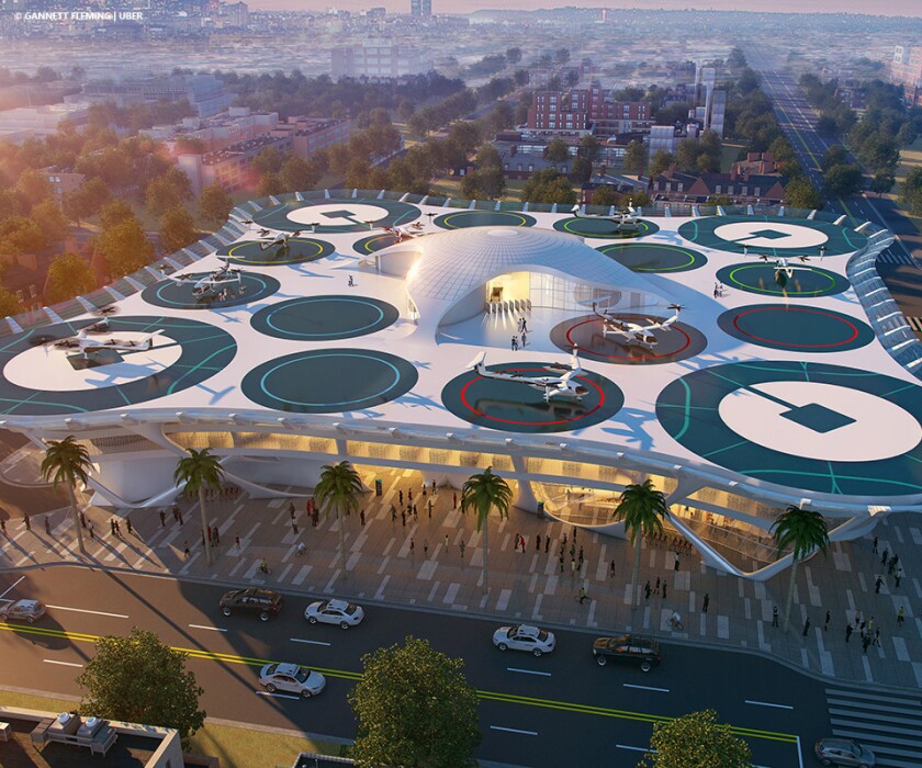 The Skyport proposed by American engineering firm Gannett Fleming is to make use of a wire-guided robot that rotates the aircraft on the launchpad, positioning it for landing, loading, charging and taking off