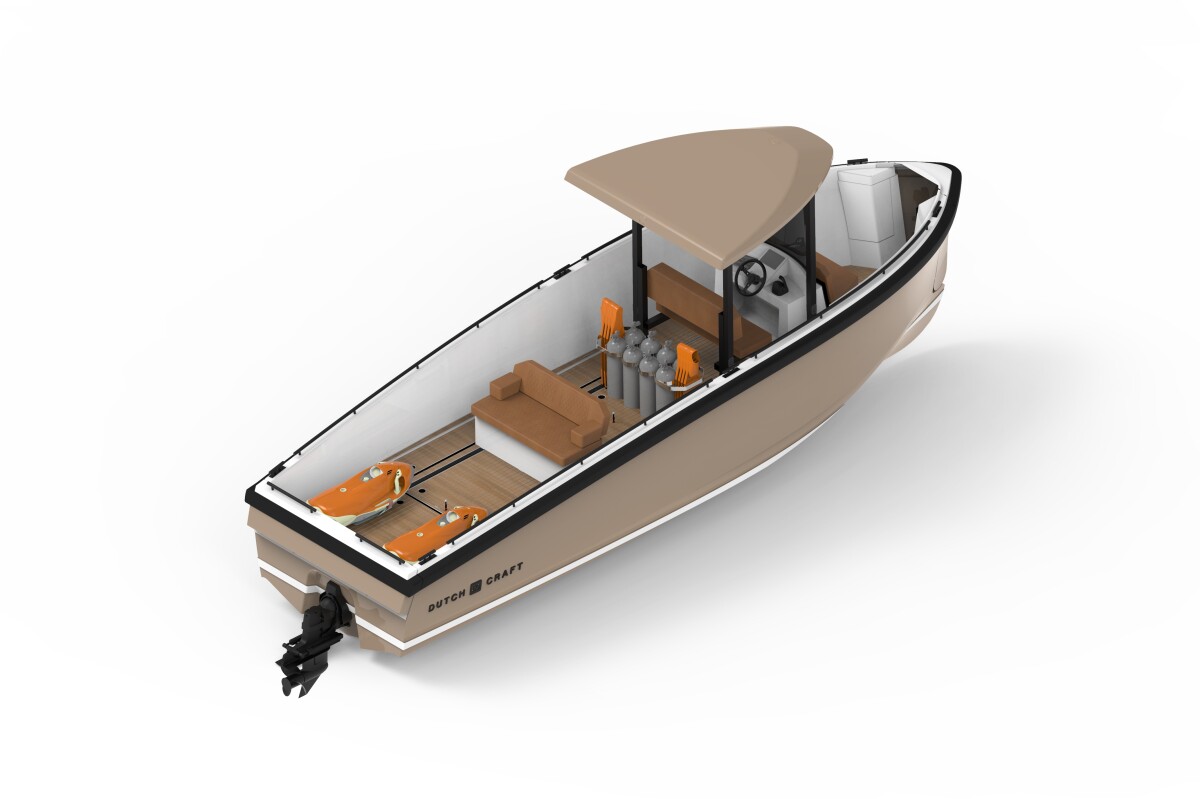 The dive boat module carries eight diving sets and leaves room for two dive scooters